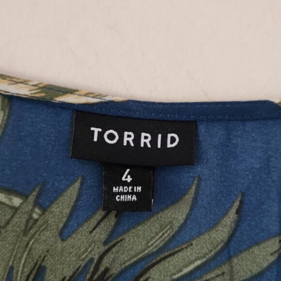 TORRID | Teal Tropical Floral Chiffon Babydoll Tunic Hi-Low Sheer Blouse Sz 4X - Picture 5 of 6